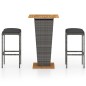 vidaXL Set de muebles de bar de jardín 3 pzas y cojines ratán PE gris vidaXL Set de muebles de bar de jardín 3 pzas y cojines ratán PE gris