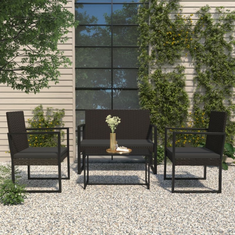 vidaXL Banco de jardín con cojines ratán sintético negro 106 cm vidaXL Banco de jardín con cojines ratán sintético negro 106 cm