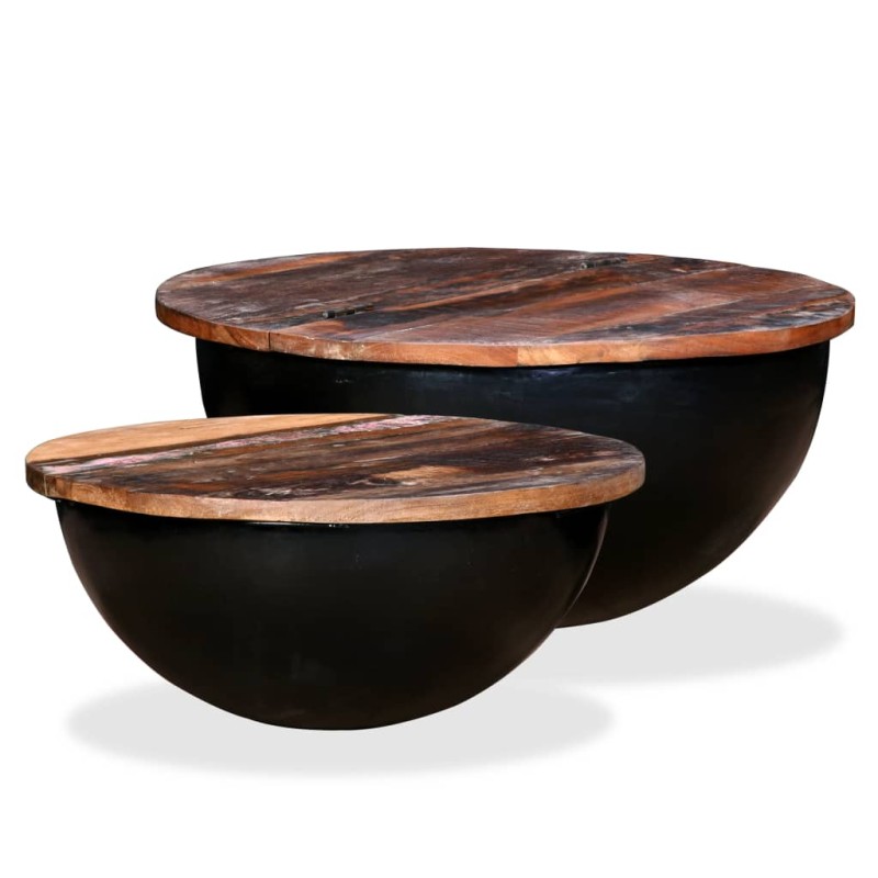 vidaXL Set de 2 mesas de centro madera reciclada negra forma de bol vidaXL Set de 2 mesas de centro madera reciclada negra forma de bol