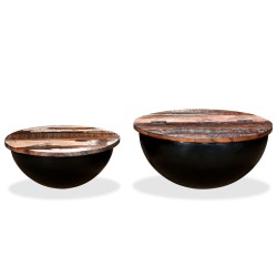 vidaXL Set de 2 mesas de centro madera reciclada negra forma de bol