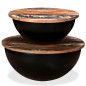 vidaXL Set de 2 mesas de centro madera reciclada negra forma de bol vidaXL Set de 2 mesas de centro madera reciclada negra forma de bol