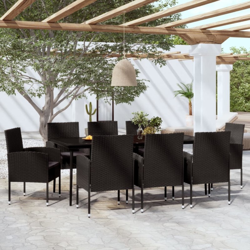 vidaXL Juego de comedor de jardín 9 piezas negro vidaXL Juego de comedor de jardín 9 piezas negro