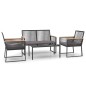 vidaXL Juego de muebles de jardín con cojines 4 piezas acero negro
