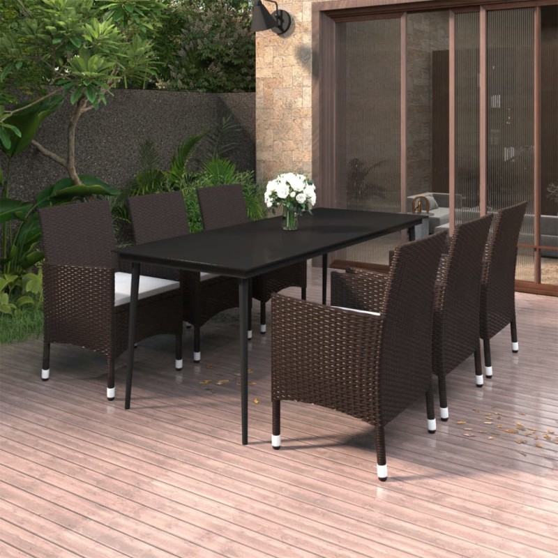 vidaXL Set comedor de jardín 7 pzas y cojines ratán sintético y vidrio vidaXL Set comedor de jardín 7 pzas y cojines ratán sintético y vidrio