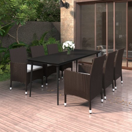 vidaXL Set comedor de jardín 7 pzas y cojines ratán sintético y vidrio