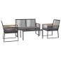 vidaXL Juego de muebles de jardín con cojines 4 piezas acero negro