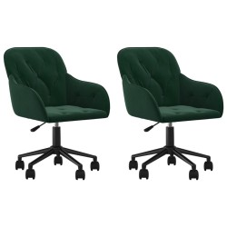 vidaXL Sillas de comedor giratorias 2 unidades terciopelo verde oscuro