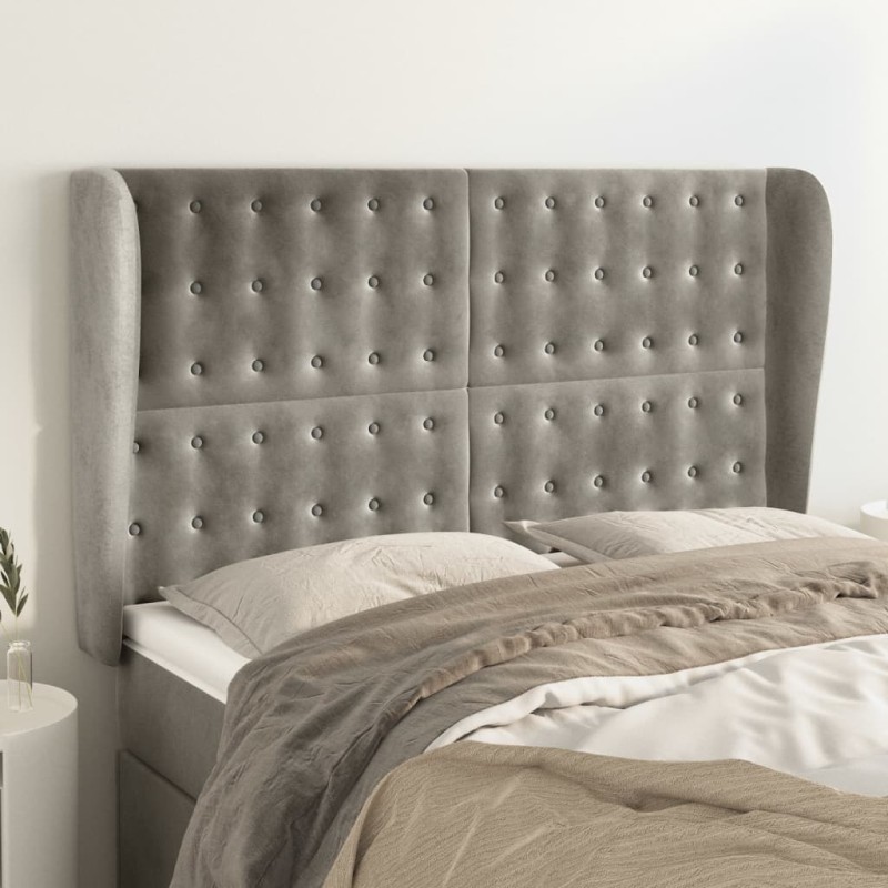 vidaXL Cabecero con orejas de terciopelo gris claro 147x23x118/128 cm vidaXL Cabecero con orejas de terciopelo gris claro 147x23x118/128 cm