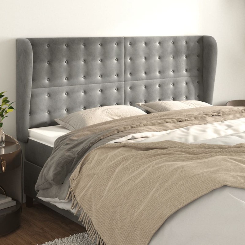vidaXL Cabecero con orejas de terciopelo gris claro 163x23x118/128 cm vidaXL Cabecero con orejas de terciopelo gris claro 163x23x118/128 cm