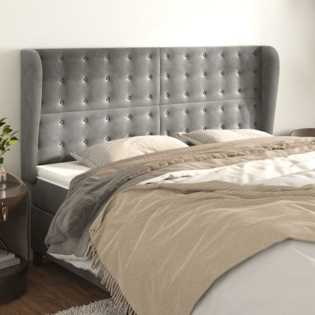 vidaXL Cabecero con orejas de terciopelo gris claro 163x23x118/128 cm