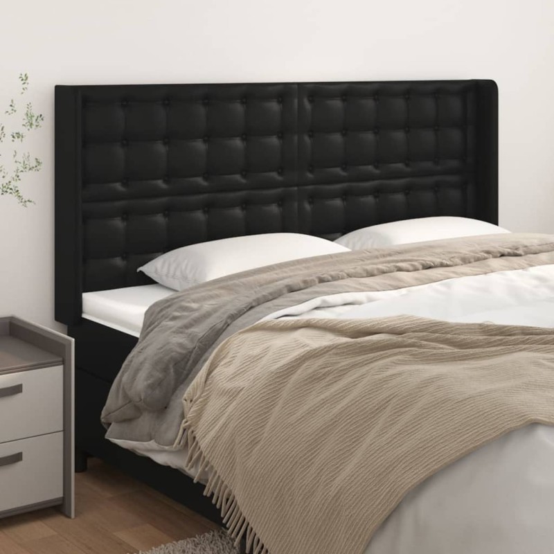 vidaXL Cabecero con orejas de cuero sintético negro 163x16x118/128 cm vidaXL Cabecero con orejas de cuero sintético negro 163x16x118/128 cm