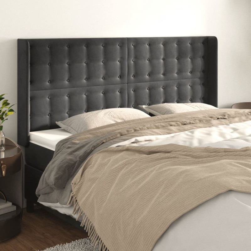 vidaXL Cabecero con orejas de terciopelo gris oscuro 163x16x118/128 cm vidaXL Cabecero con orejas de terciopelo gris oscuro 163x16x118/128 cm