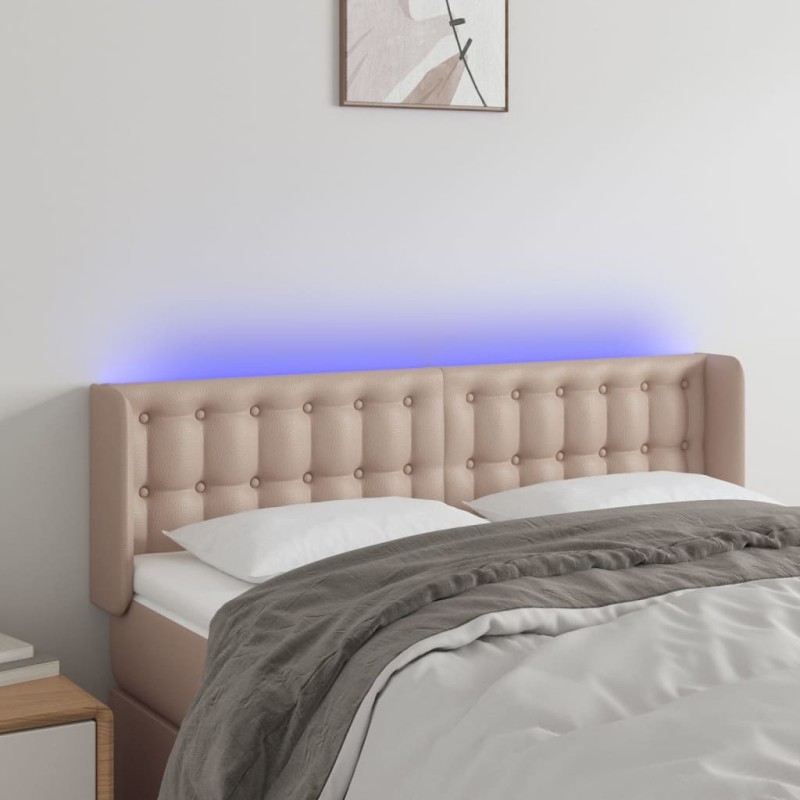 vidaXL Cabecero con LED cuero sintético capuchino 147x16x78/88 cm vidaXL Cabecero con LED cuero sintético capuchino 147x16x78/88 cm
