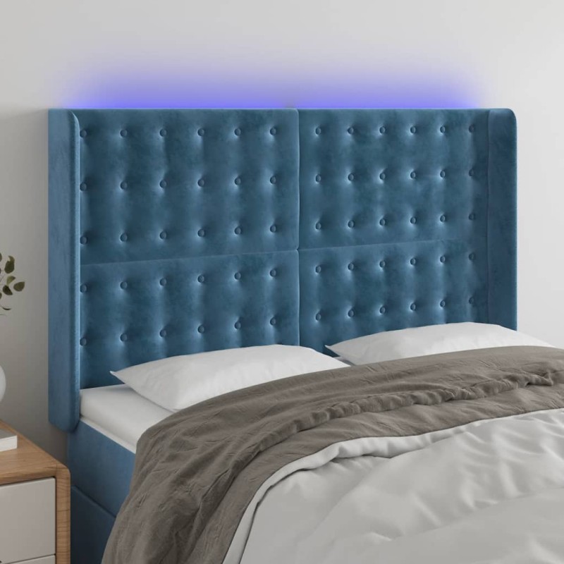 vidaXL Cabecero con LED de terciopelo azul oscuro 147x16x118/128 cm vidaXL Cabecero con LED de terciopelo azul oscuro 147x16x118/128 cm