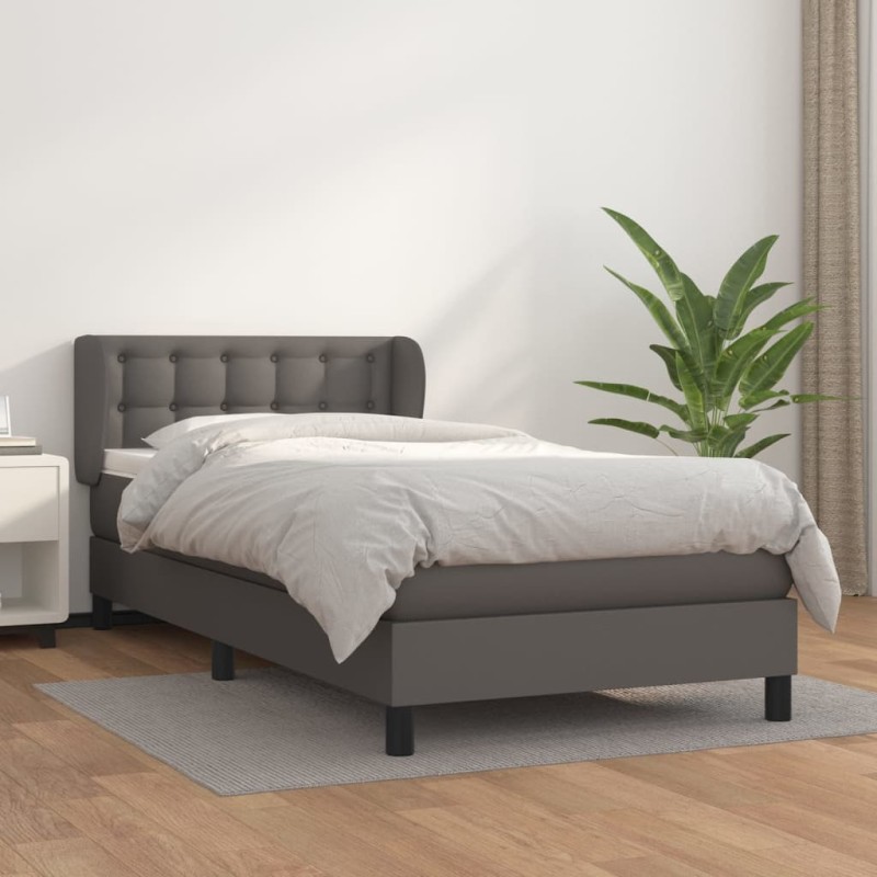 vidaXL Cama box spring con colchón cuero sintético gris 100x200 cm