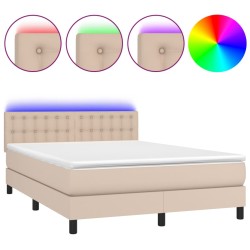 vidaXL Cama box spring colchón LED cuero sintético capuchino 140x190cm