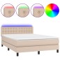 vidaXL Cama box spring colchón LED cuero sintético capuchino 140x190cm vidaXL Cama box spring colchón LED cuero sintético capuchino 140x190cm