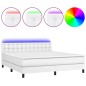 vidaXL Cama box spring colchón y LED cuero sintético blanco 160x200 cm