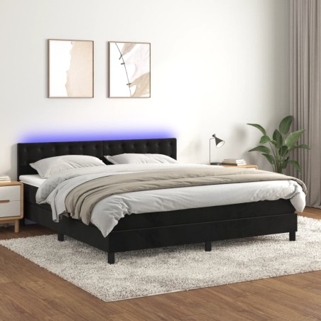vidaXL Cama box spring colchón y LED terciopelo negro 160x200 cm