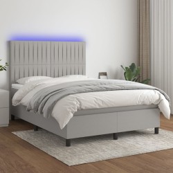 vidaXL Cama box spring colchón y luces LED tela gris claro 140x200 cm