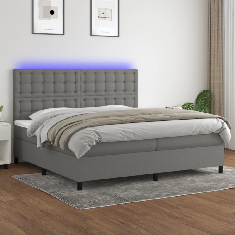 vidaXL Cama box spring colchón y luces LED tela gris claro 200x200 cm vidaXL Cama box spring colchón y luces LED tela gris claro 200x200 cm