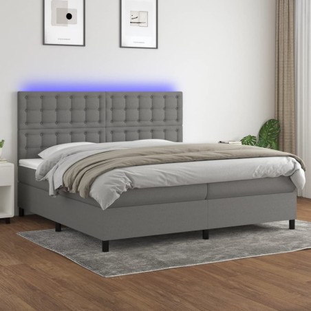 vidaXL Cama box spring colchón y luces LED tela gris claro 200x200 cm