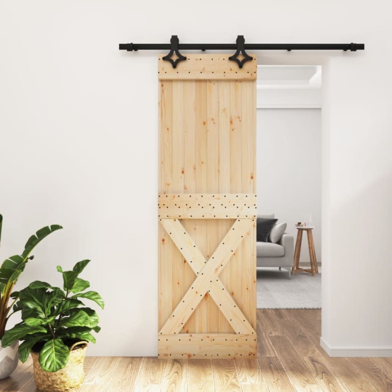 vidaXL Puerta corredera con herrajes madera maciza de pino 70x210 cm vidaXL Puerta corredera con herrajes madera maciza de pino 70x210 cm