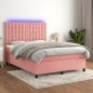 vidaXL Cama box spring colchón y LED terciopelo rosa 140x190 cm vidaXL Cama box spring colchón y LED terciopelo rosa 140x190 cm