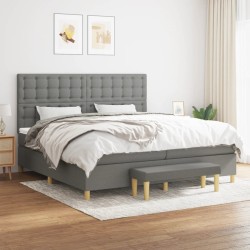 vidaXL Cama box spring con colchón tela gris oscuro 200x200 cm