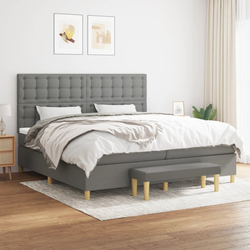 vidaXL Cama box spring con colchón tela gris oscuro 200x200 cm vidaXL Cama box spring con colchón tela gris oscuro 200x200 cm