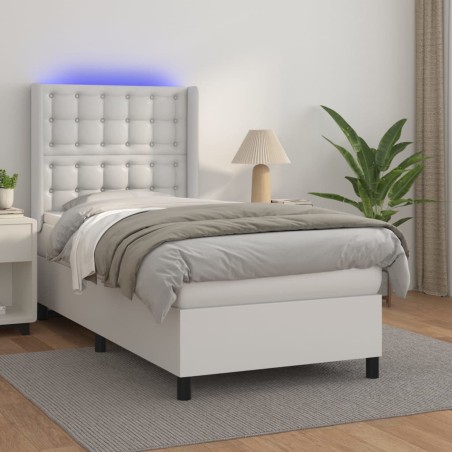 vidaXL Cama box spring y colchón LED cuero sintético blanco 80x200 cm 