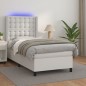 vidaXL Cama box spring y colchón LED cuero sintético blanco 80x200 cm vidaXL Cama box spring y colchón LED cuero sintético blanco 80x200 cm