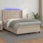 vidaXL Cama box spring colchón LED cuero sintético capuchino 140x190cm vidaXL Cama box spring colchón LED cuero sintético capuchino 140x190cm