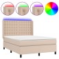 vidaXL Cama box spring colchón LED cuero sintético capuchino 140x200cm vidaXL Cama box spring colchón LED cuero sintético capuchino 140x200cm