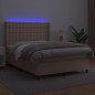 vidaXL Cama box spring colchón LED cuero sintético capuchino 140x200cm vidaXL Cama box spring colchón LED cuero sintético capuchino 140x200cm