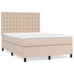 vidaXL Cama box spring con colchón cuero sintético capuchino 140x190cm