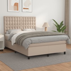 vidaXL Cama box spring con colchón cuero sintético capuchino 140x200cm