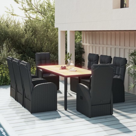 vidaXL Set de comedor de jardín 9 pzas y cojines ratán sintético negro