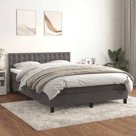 vidaXL Cama box spring con colchón terciopelo gris oscuro 140x190 cm
