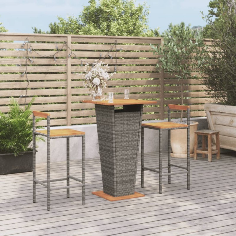vidaXL Mesa y taburetes altos jardín 3 pzas madera y ratán PE gris vidaXL Mesa y taburetes altos jardín 3 pzas madera y ratán PE gris