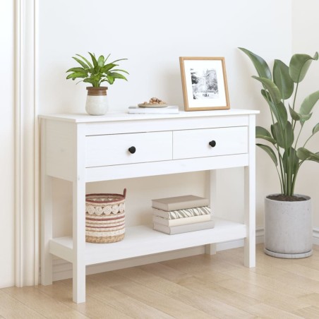 vidaXL Mesa consola de madera maciza de pino blanco 100x35x75 cm