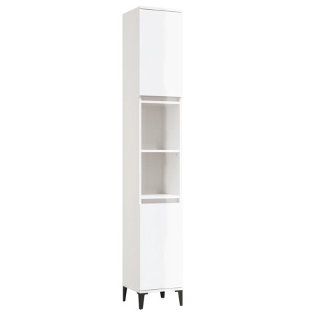 vidaXL Armario de baño madera contrachapada blanco brillo 30x30x190 cm