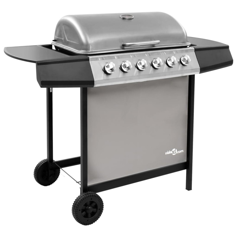 vidaXL Barbacoa de gas con 6 fogones negro y plateado vidaXL Barbacoa de gas con 6 fogones negro y plateado