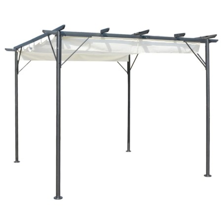 vidaXL Pérgola con tejado retráctil acero color blanco crema 3x3 m