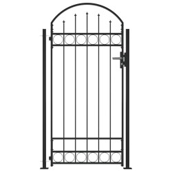 vidaXL Puerta de valla con arco y 2 postes negra 105x204 cm