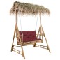 vidaXL Banco columpio de 2 plazas hojas de palma y cojín bambú 202 cm vidaXL Banco columpio de 2 plazas hojas de palma y cojín bambú 202 cm