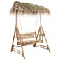 vidaXL Banco columpio de 2 plazas hojas de palma y cojín bambú 202 cm vidaXL Banco columpio de 2 plazas hojas de palma y cojín bambú 202 cm