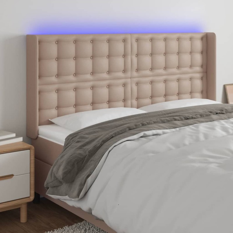 vidaXL Cabecero con LED cuero sintético capuchino 147x16x118/128cm vidaXL Cabecero con LED cuero sintético capuchino 147x16x118/128cm