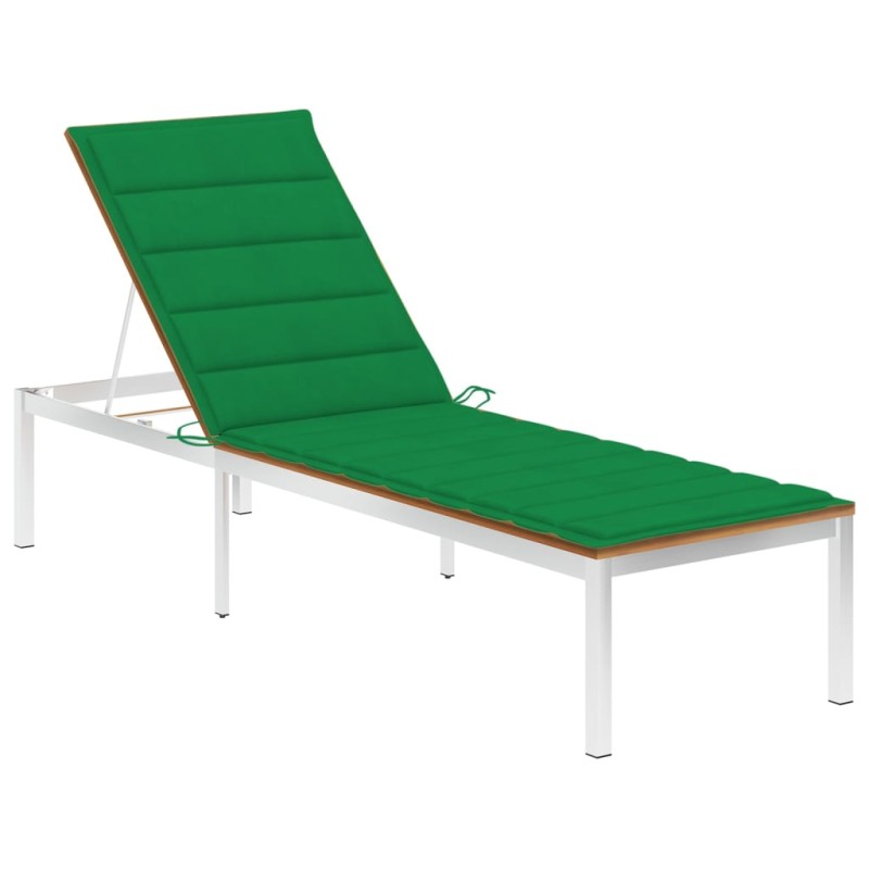 vidaXL Tumbona con cojín madera maciza de acacia y acero inoxidable vidaXL Tumbona con cojín madera maciza de acacia y acero inoxidable