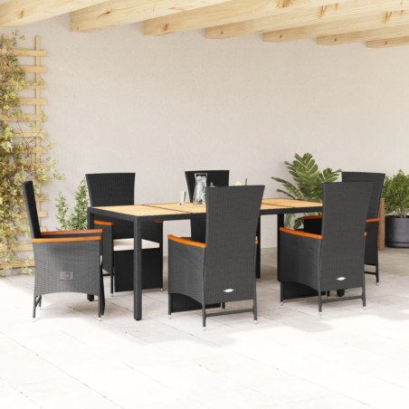 vidaXL Set de comedor de jardín 7 pzas y cojines ratán sintético negro